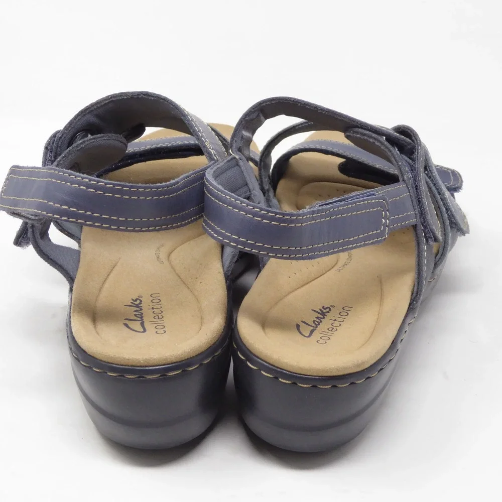 Clarks Merliah2 Bali Womens Sandals Blue Multi-Strap Wedge Comfort Shoes 10W